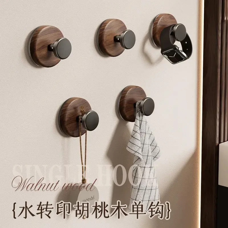 胡桃木纹吸盘旋钮挂钩强力承重粘胶挂钩卫生间厨房免打孔置物挂钩