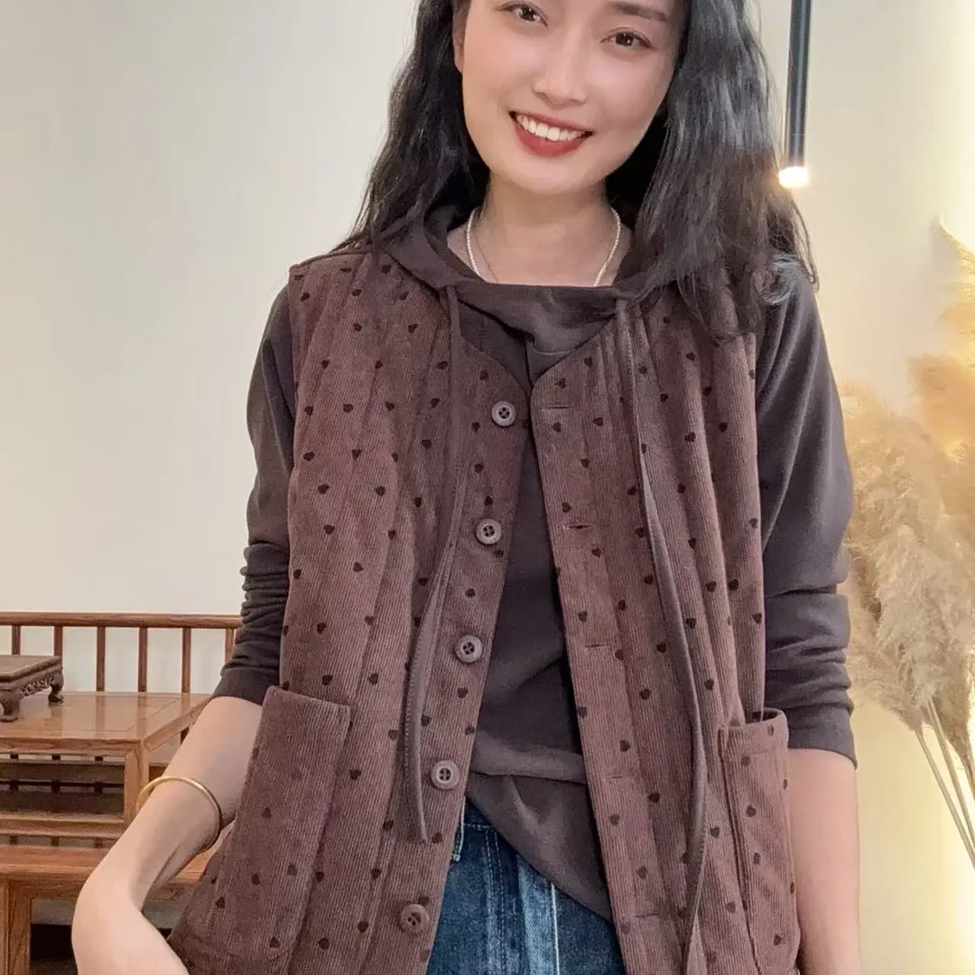 25762-马甲春秋通勤风复古港风马夹无袖女士宽松休闲