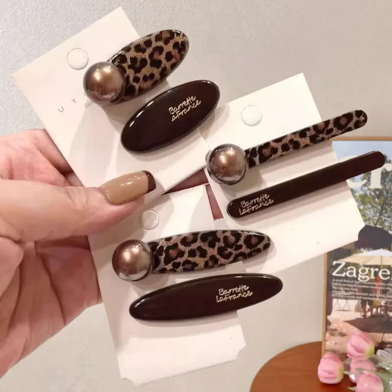 复古豹纹圆珠发夹女前额侧边夹2025韩系新款碎发刘海夹子高端发卡