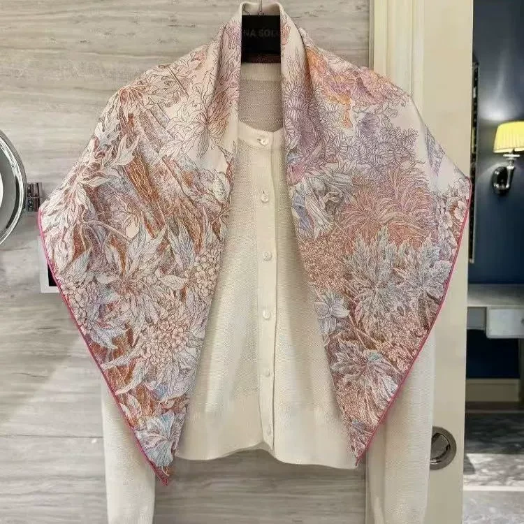 【巴勒莫植物园】110cm100%桑蚕丝24姆米双面锻绸丝巾大方巾围巾