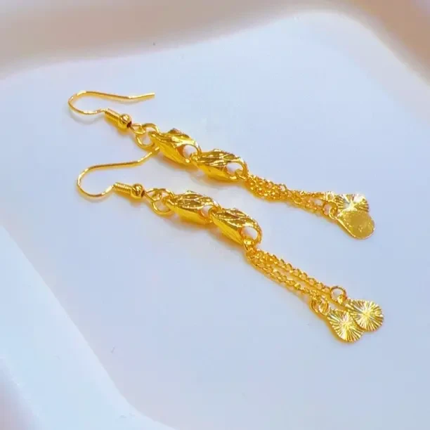 铜合金耳饰 金色耳吊复古精美耳勾耳环百搭气质时尚饰品长款手工