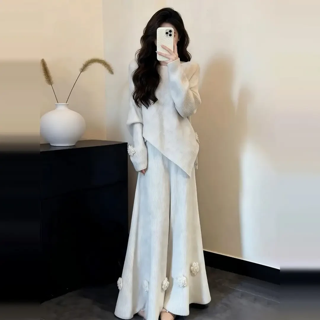 高级感韩系慵懒风花朵针织内搭套装长裙2025新款连衣裙子女秋冬季