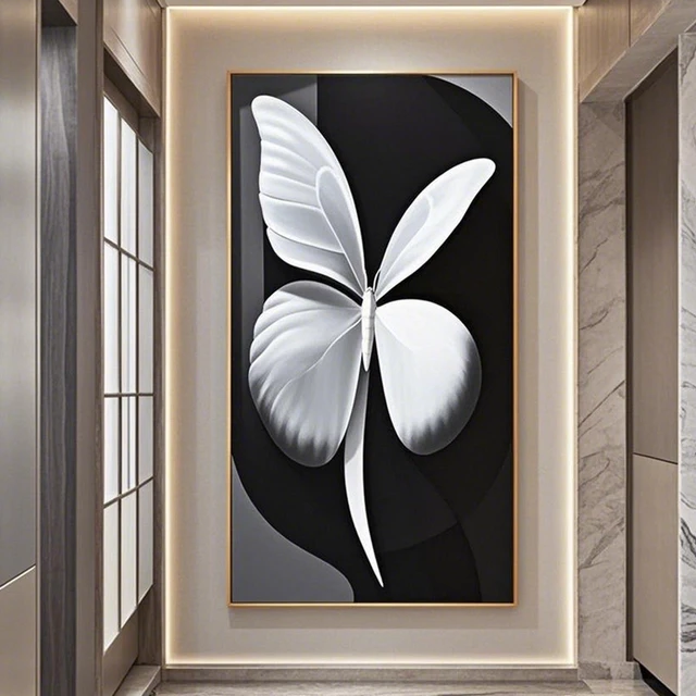 黑白蝴蝶玄关客厅装饰画2025新款沙发背景落地挂画现代简约壁画