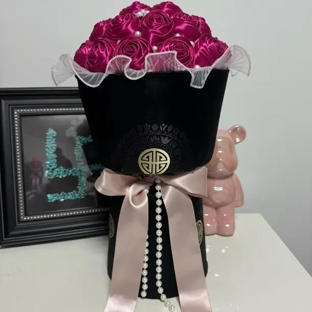 藏式手工花束玫红色大号