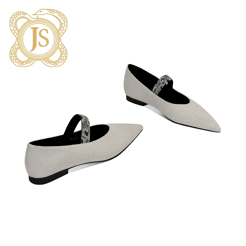 已开价，0397D52524Z尖头浅口女玛丽珍鞋绒面一字水钻带平底单鞋