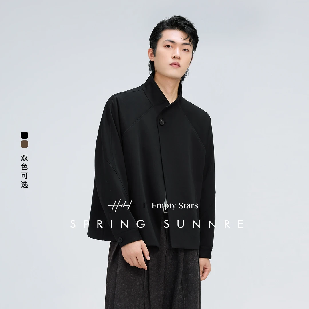 HERBEL/黑白春季夹克外套立领高级感男装男生运动休闲夹克外套男