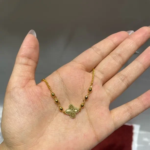 合金手链 珠子四叶草镀金手链