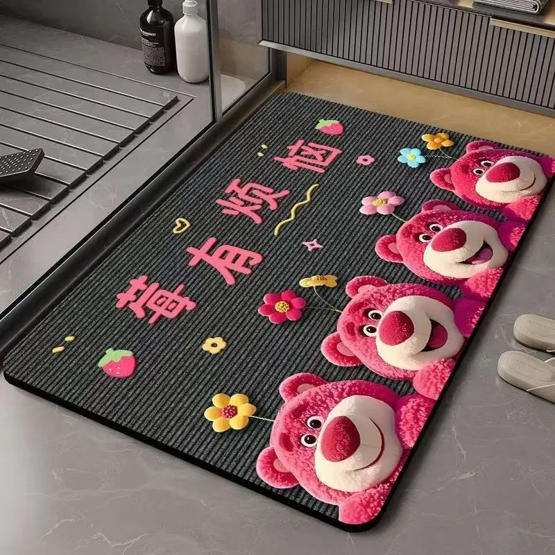 【欧若风】草莓熊硅藻泥吸水垫卡通淋浴房脚垫卫生间门口D防滑地垫D