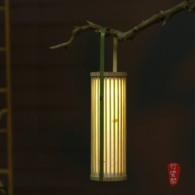 新中式复古竹编灯笼台灯卧室氛围灯茶室桌面摆件茶台灯竹制工艺品