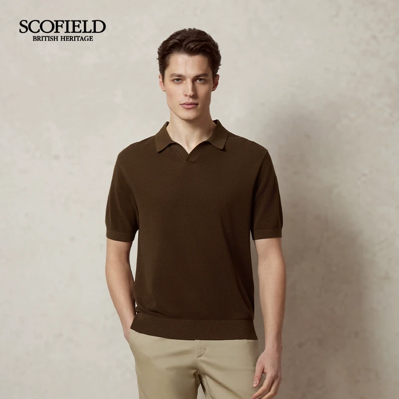 SCOFIELD男士25年夏季新款无纽扣设计时尚复古polo款针织衫毛衣