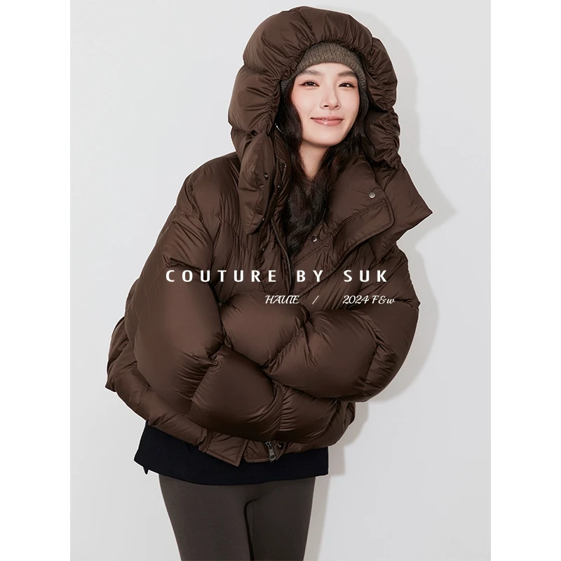 SUK【瑞雪盈冬】冬季新款加厚连帽宽松面包服白鹅绒羽绒服女SK4718