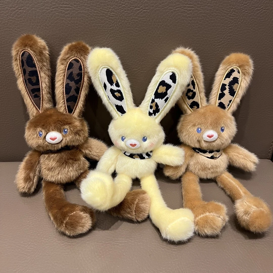 创意新款豹纹款拉耳兔毛绒钥匙扣挂件趣味挂饰礼物手机饰品学生女