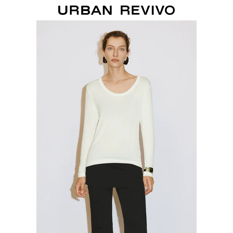 UR2025春季新品女装欧若风休闲简约百搭圆领长袖T恤UWM450020