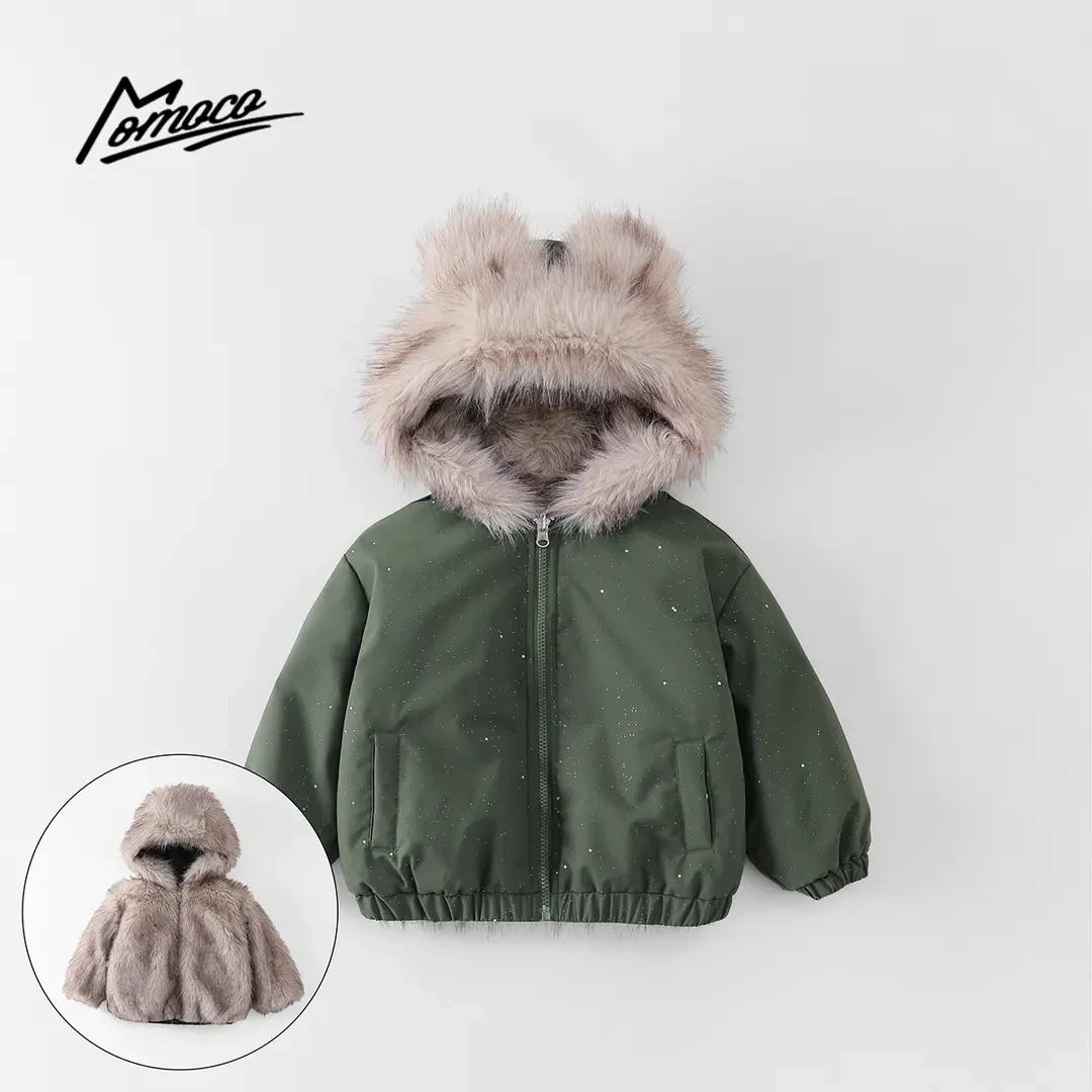 MOMOCO男童冬季新款加厚洋气外套连帽毛毛保暖棉服77430107055