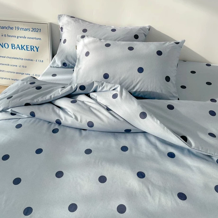 晚安洛洛 简约蓝调色系全棉深色波点四件套床单床笠款经典百搭款