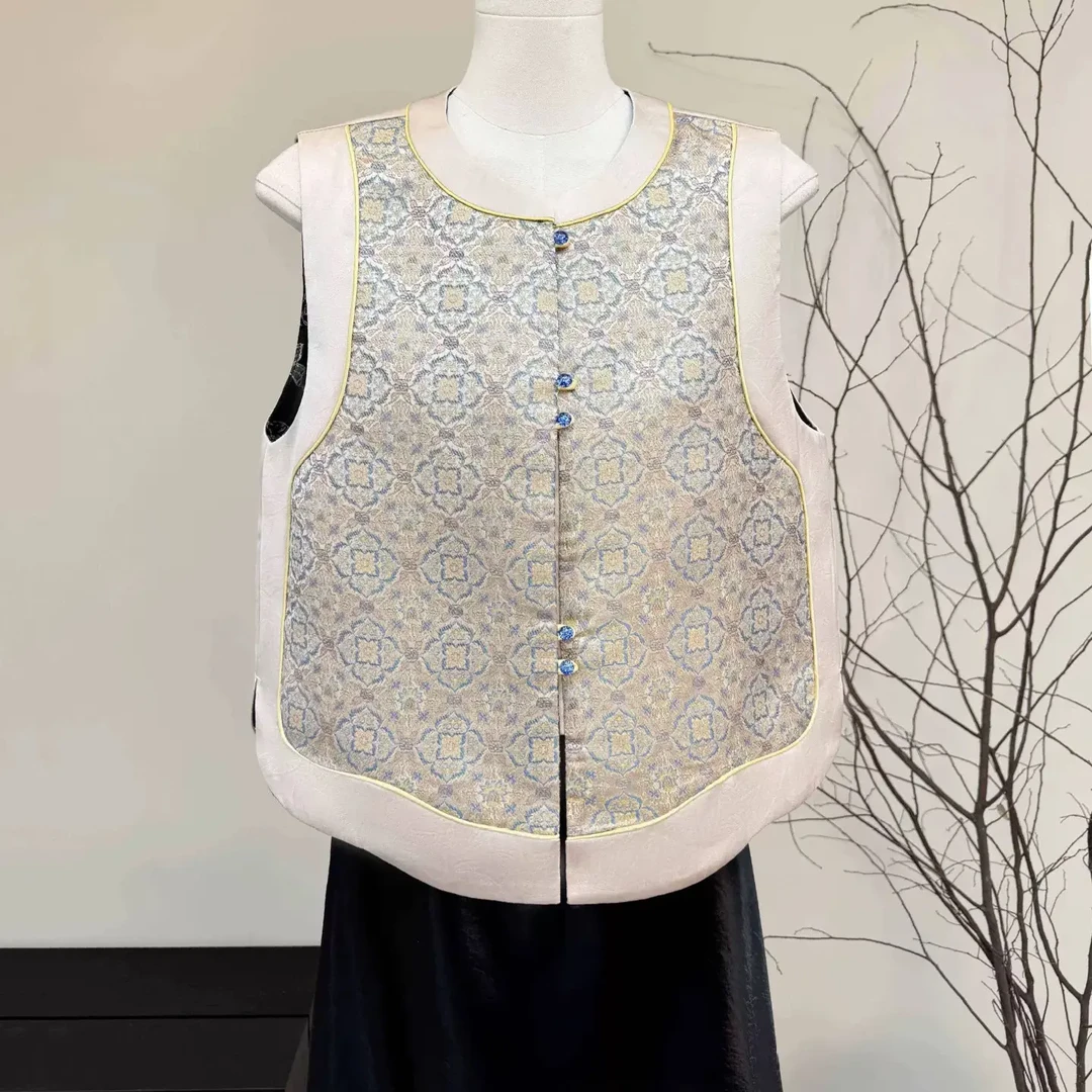 新中式国风双面穿刺绣圆领女士秋季马甲