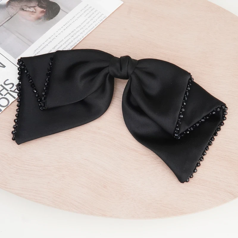 【TH087】高级黑色高亮缎面蝴蝶结百搭发夹扎马尾头饰顶夹韩系发饰