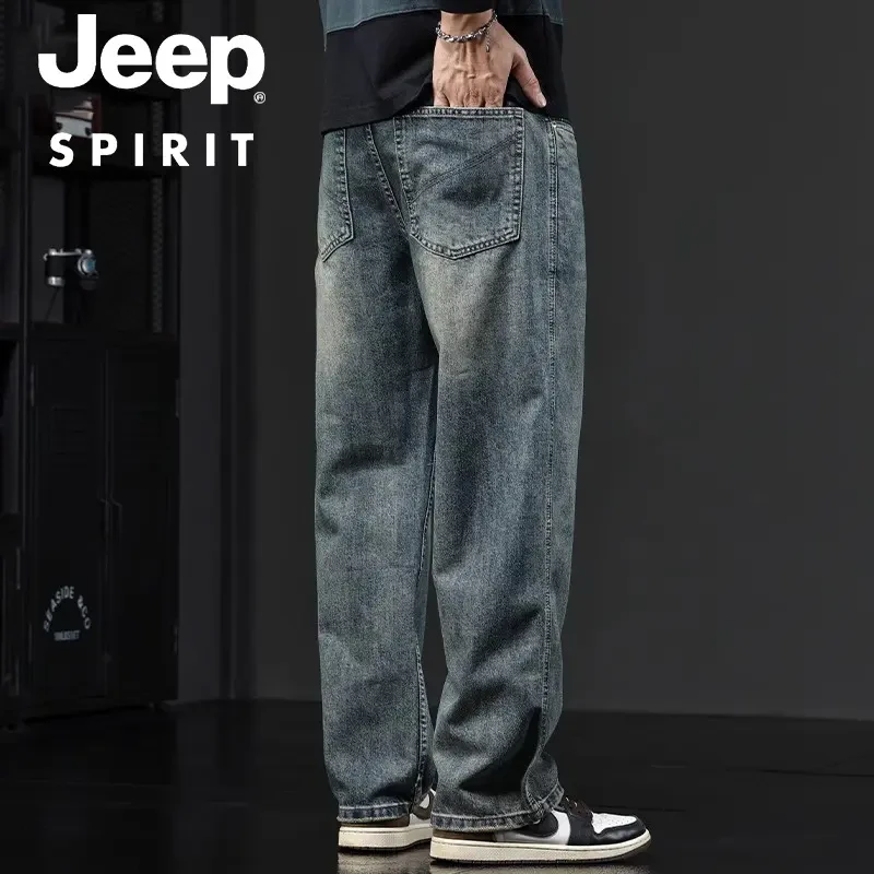 JEEPSPIRIT吉普美式复古男牛仔裤2025夏季百搭长裤宽松休闲直筒裤