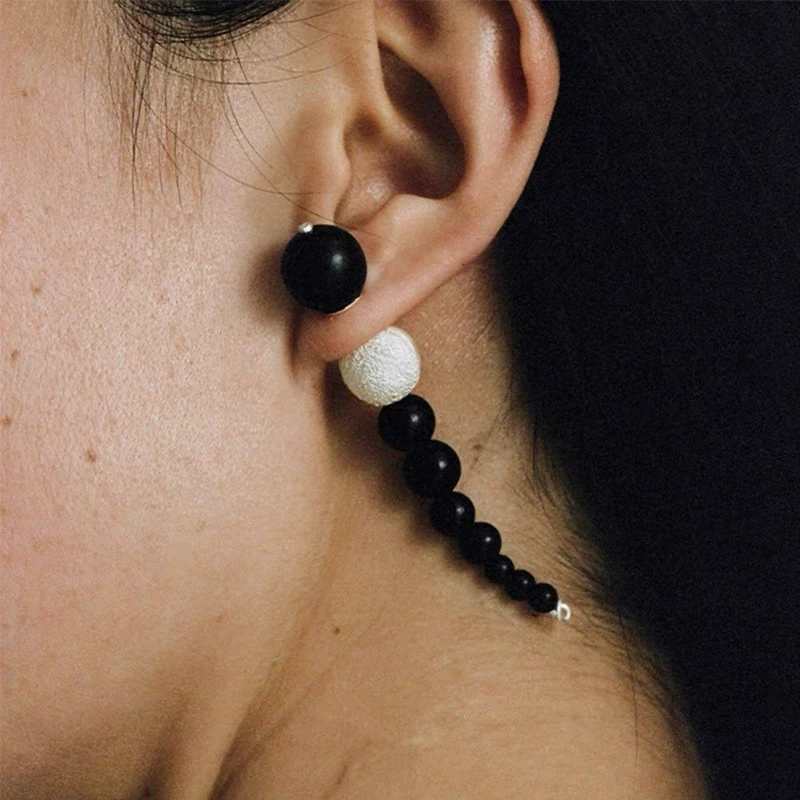 铜合金亚克力耳饰 塑形耳钉 原创小众设计师黑色造型耳饰耳环925