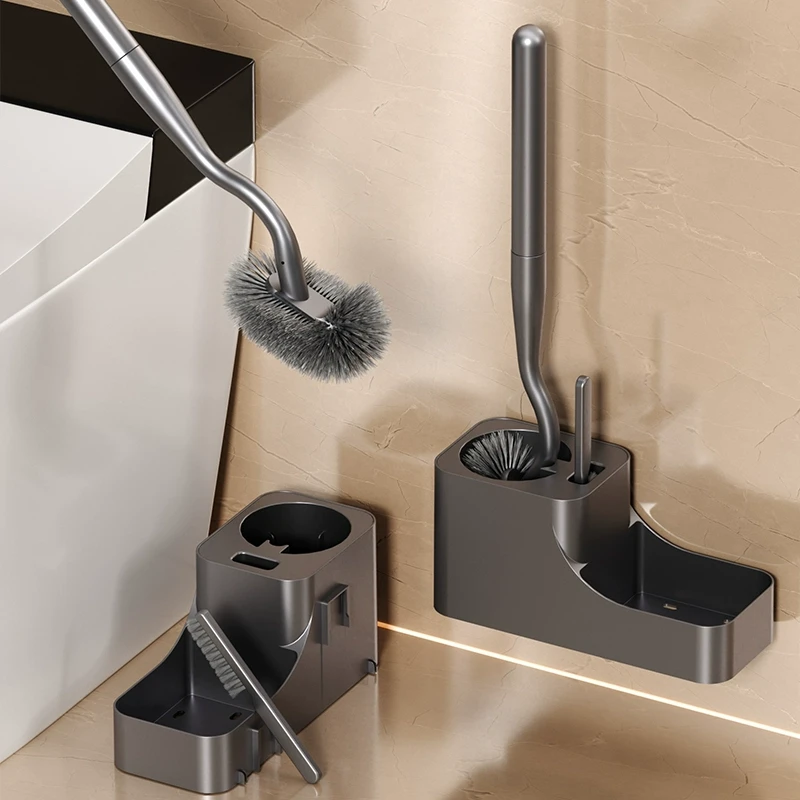 免打孔家用枪灰色马桶刷置物架厕所刷子卫生间浴室坐便器清洗神器