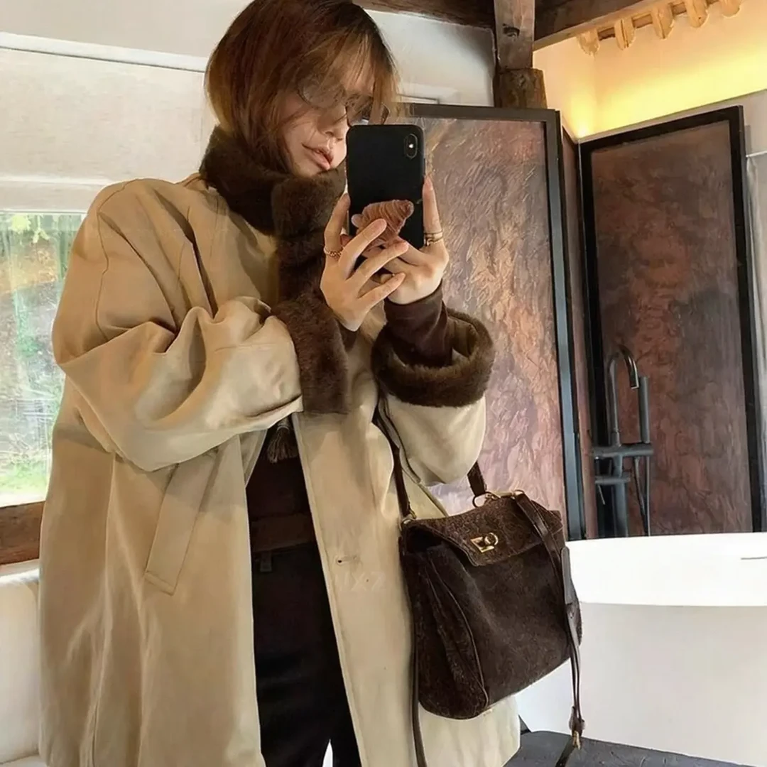 【欣欣子】冬季毛领拼接中长款加厚保暖嘎嘎外套