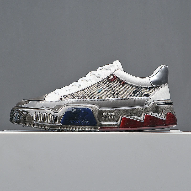 头层牛皮厚底板鞋男休闲真皮潮鞋2025新款增高夏季透气运动小白鞋