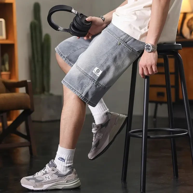 罗蒙夏季美式怀旧牛仔短裤男士新款潮牌宽松直筒五分工装男士中裤