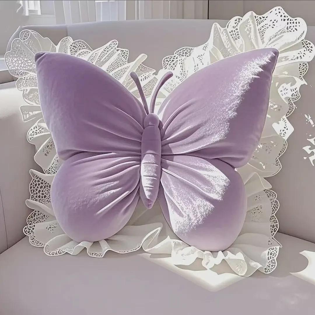 新款公主蝴蝶办公室靠枕卧室蕾丝车载沙发靠垫床上家居特大号R686