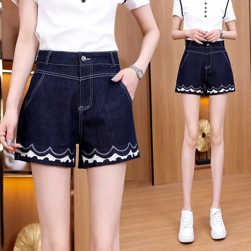 欧货女装2025夏季新款梨型身材蕾丝花边百搭时尚高腰牛仔a字短裤