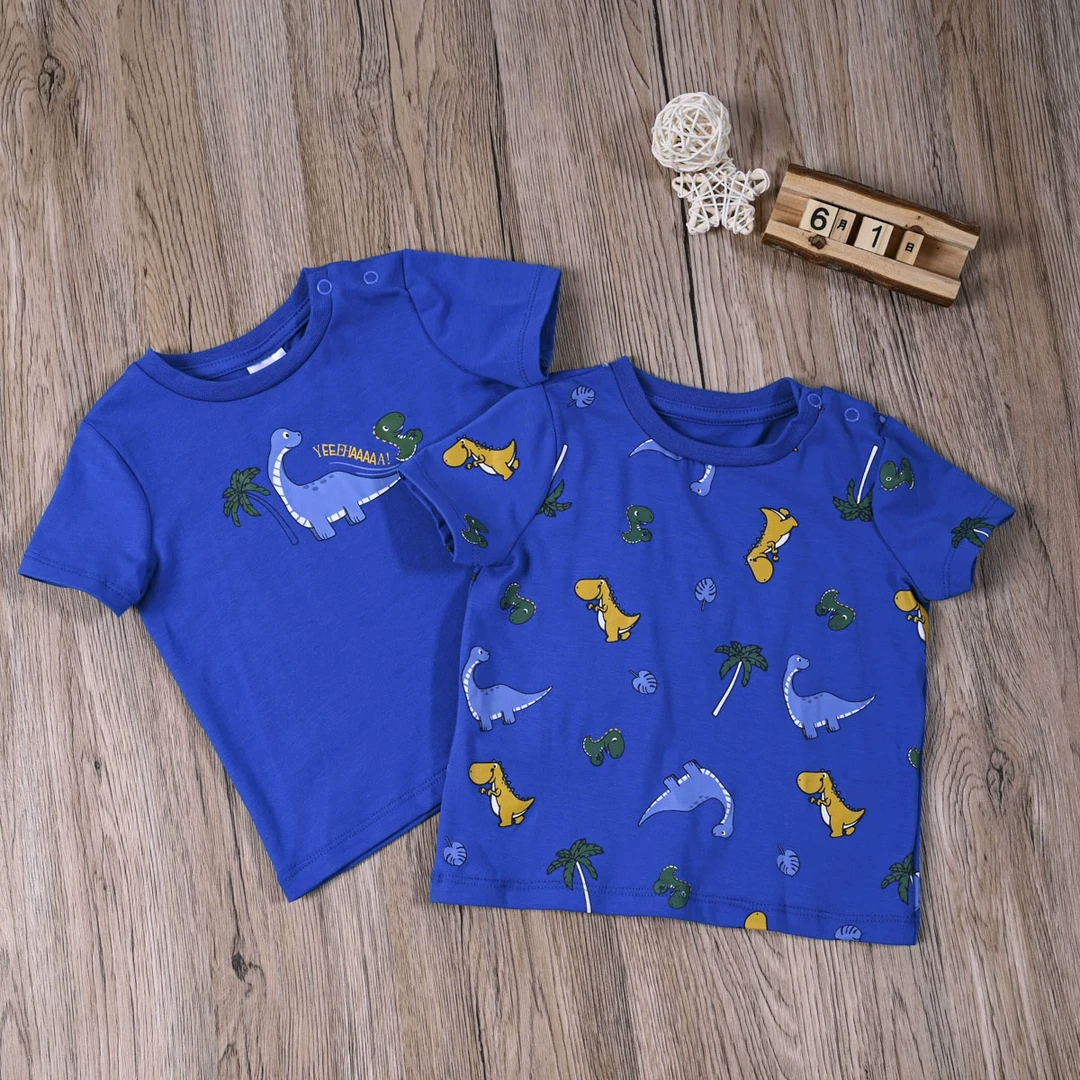 外贸欧美 夏季婴儿棉质短袖T恤上衣男宝夏款可爱卡通打底衫套头衫