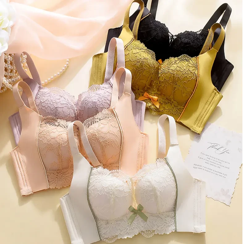 Rcco【秘密花园】三件装 女士内衣蕾丝小胸聚拢调整型收副乳文胸