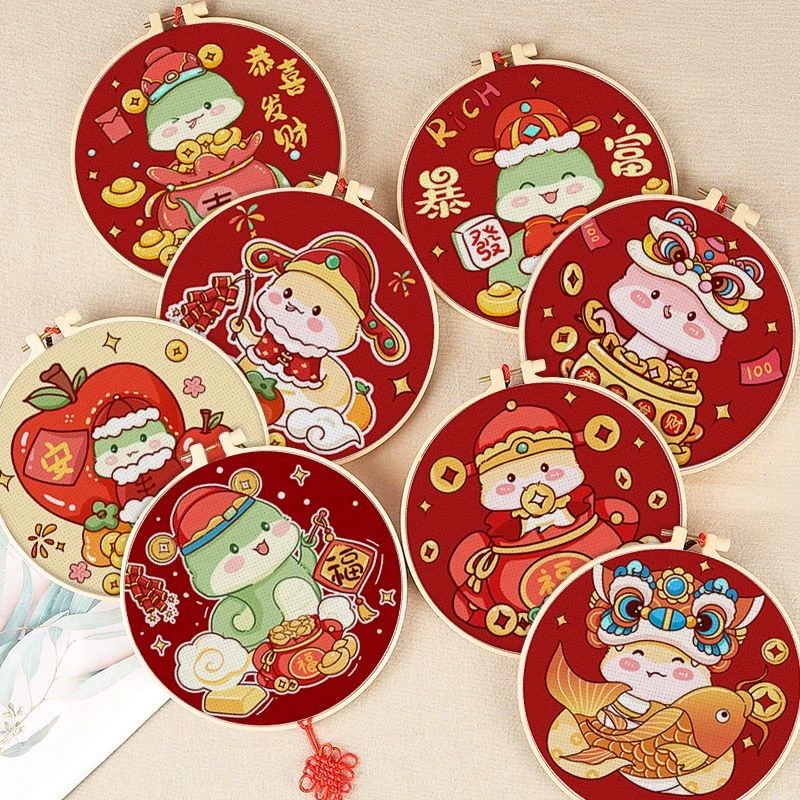 蛇年儿童十字绣2025新款十二生肖小件刺绣手工diy简单初学者满绣