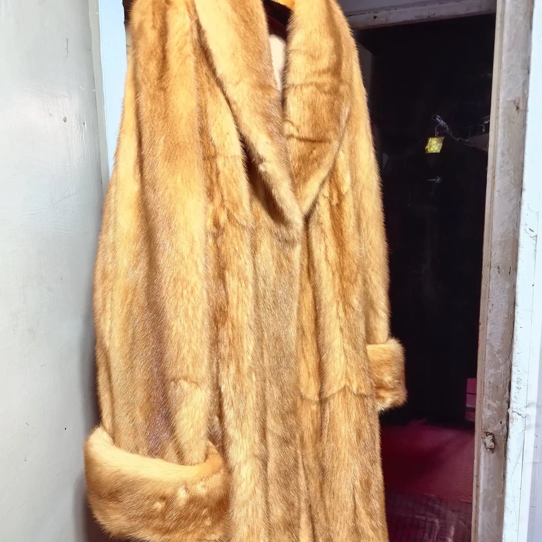 全新进口貂皮大衣挽袖青国领，长100cm，胸围125cm