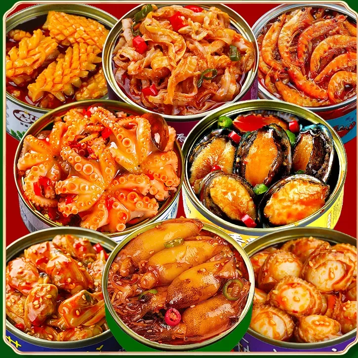 爆头八爪鱼即食麻辣小海鲜熟食罐头小章鱼足八抓鱼海鲜大咖组合装