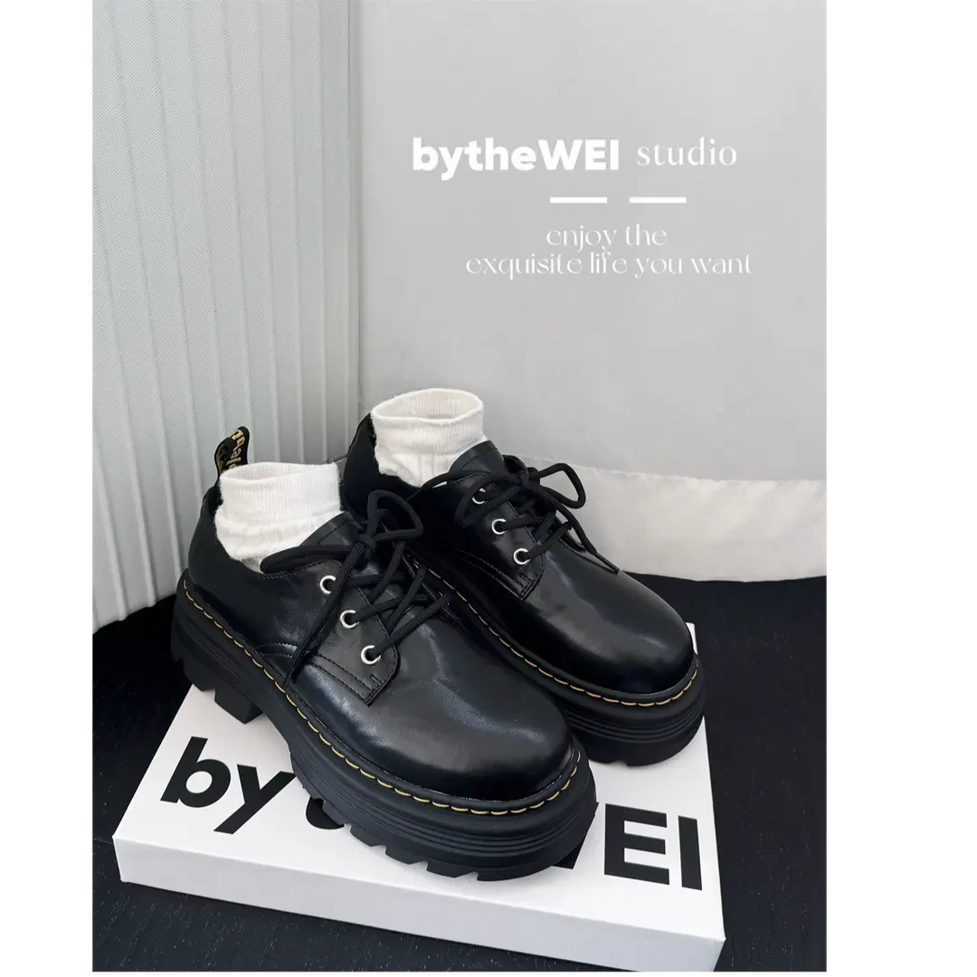 bytheWEI【秘密小皮鞋】2025春季新款手抓纹德比小皮鞋女厚底乐福鞋