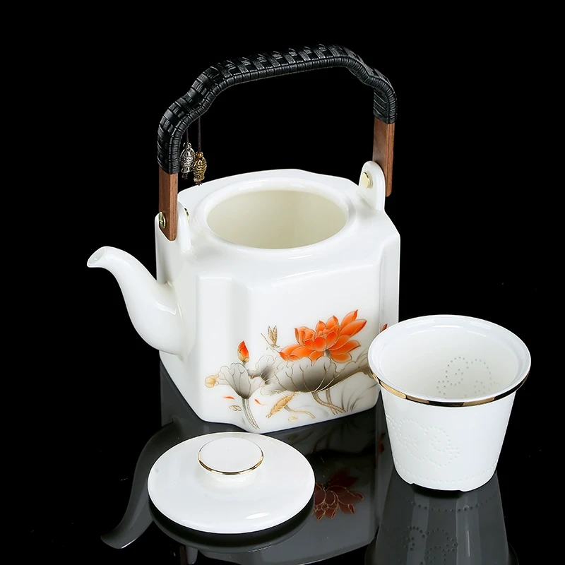 高档羊脂玉提梁壶大号容量家用泡茶壶家用陶瓷内胆过滤茶水壶单壶