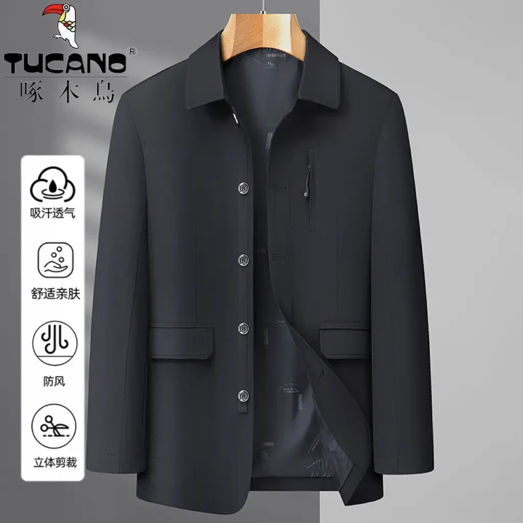 TUCANO/啄木鳥中老年夹克衫男爸爸春秋款外套父亲春秋装翻领上衣