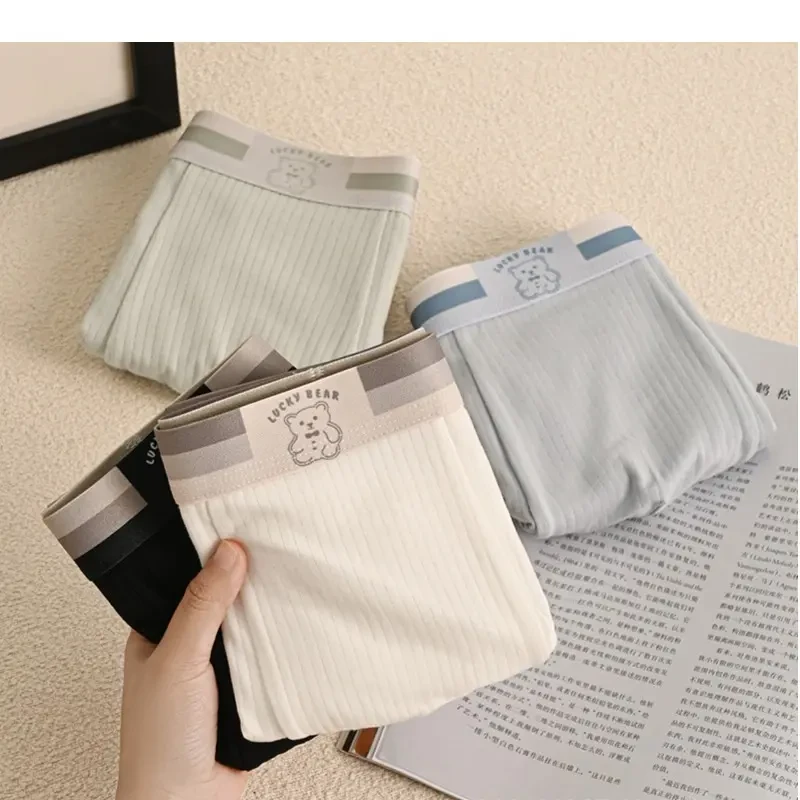 可爱小熊条纹男士内裤棉质时尚平角裤男生四角裤潮流短裤衩春夏季