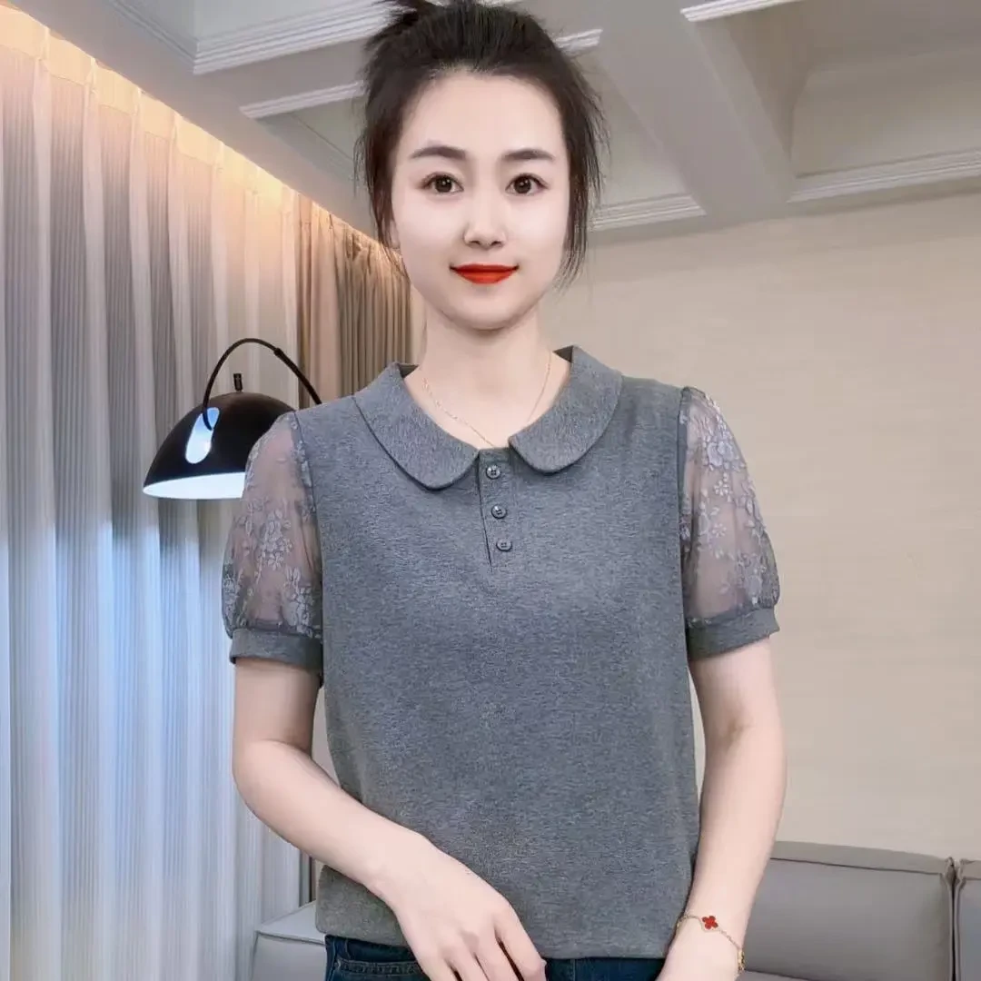 夏季新款拼蕾丝短袖T恤