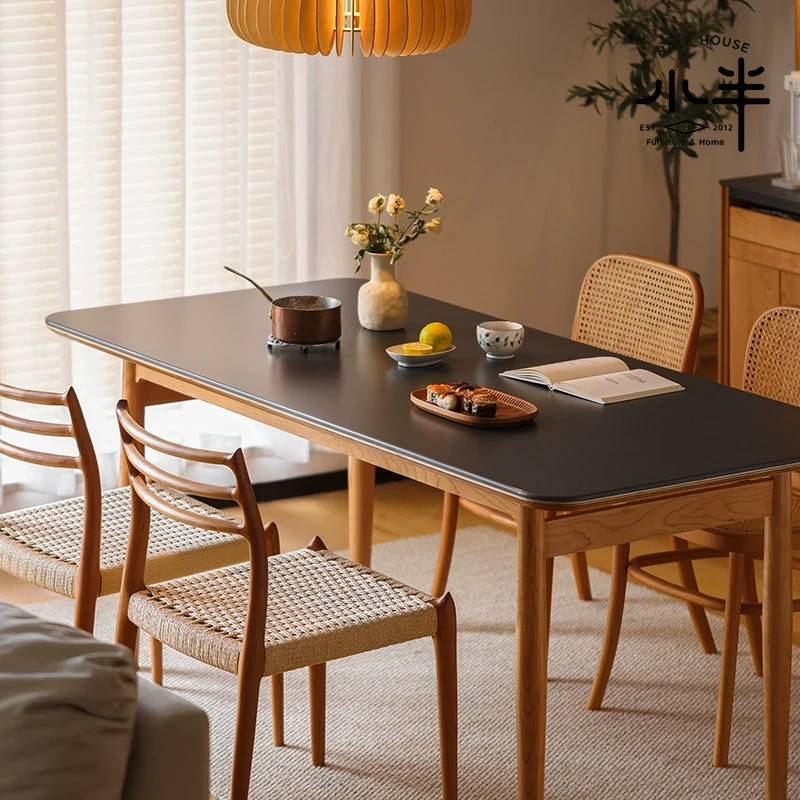 小半家具北欧实木岩板餐桌日式樱桃木家用大长桌小户型大理石餐桌