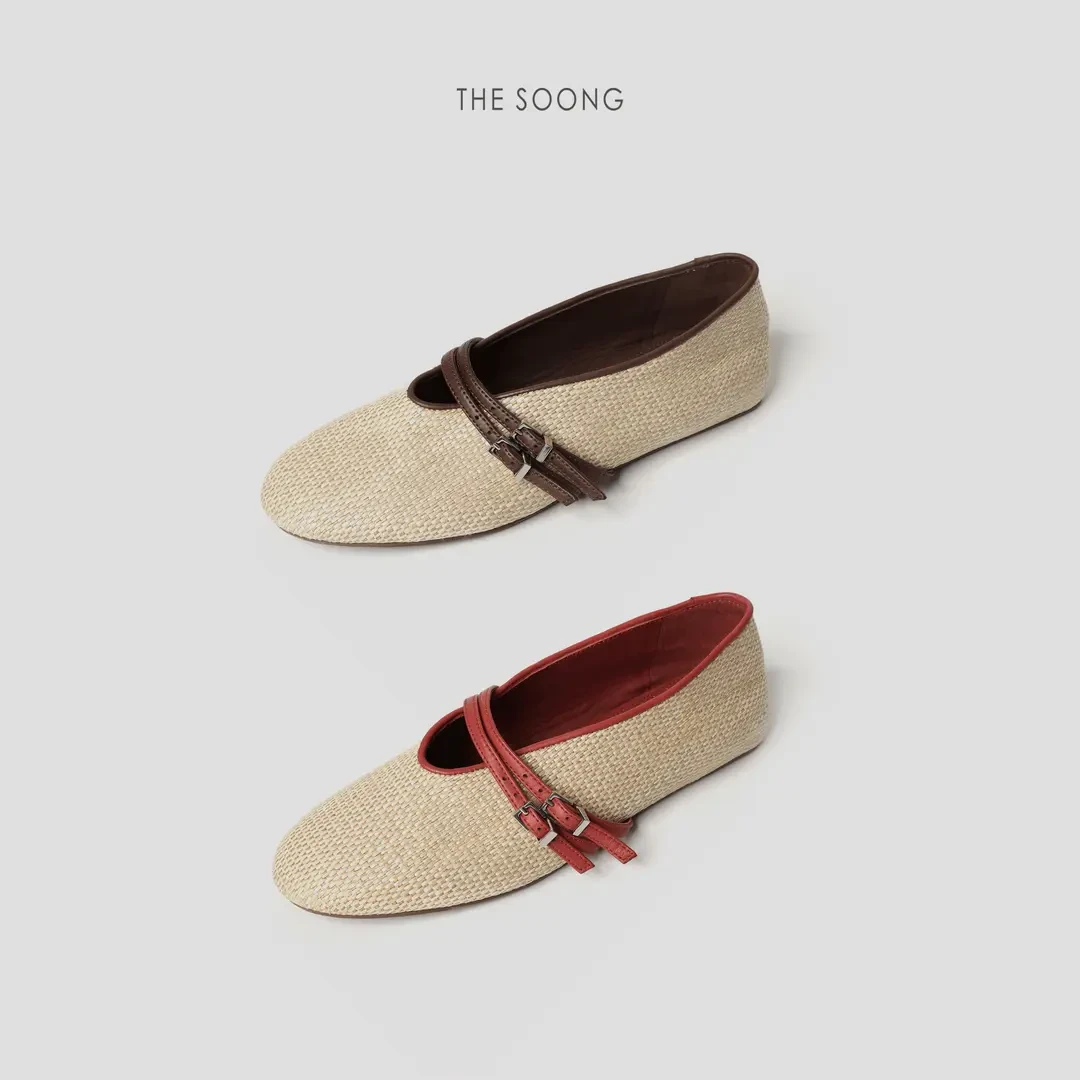 THESOONG|经典羊皮拉菲草巨软一脚蹬芭蕾草鞋HWXZ6692