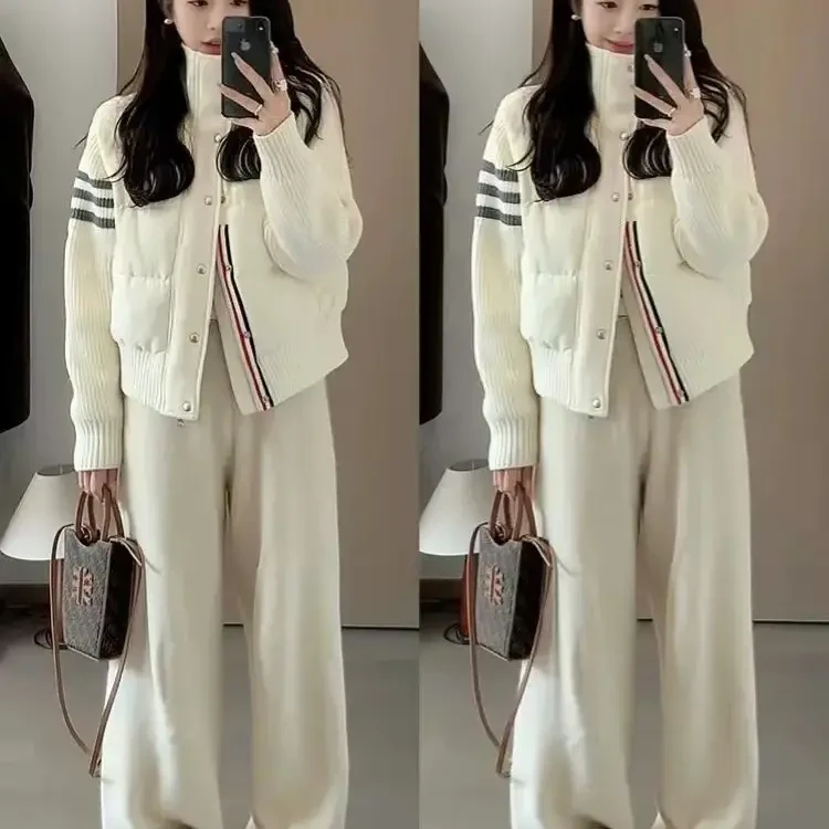 冬款韩系小个子短款棉服假二件针织拼接设计感韩版小众棉袄外套女