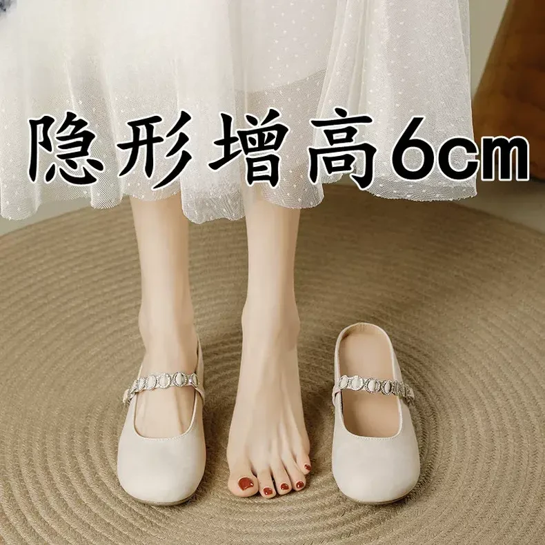 小个子内增高包半拖鞋女夏季外穿一蹬粗跟轻奢穆勒凉拖玛丽珍单鞋