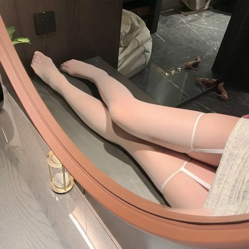 性感吊带丝袜一体式纯欲红边黑丝撞色宽边长筒过膝超薄款吊带丝袜