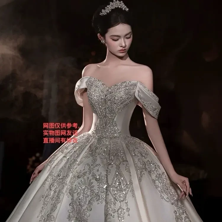 (LOEVER婚纱工厂)立体剪裁婚纱轻奢小个子一字肩(可定做)