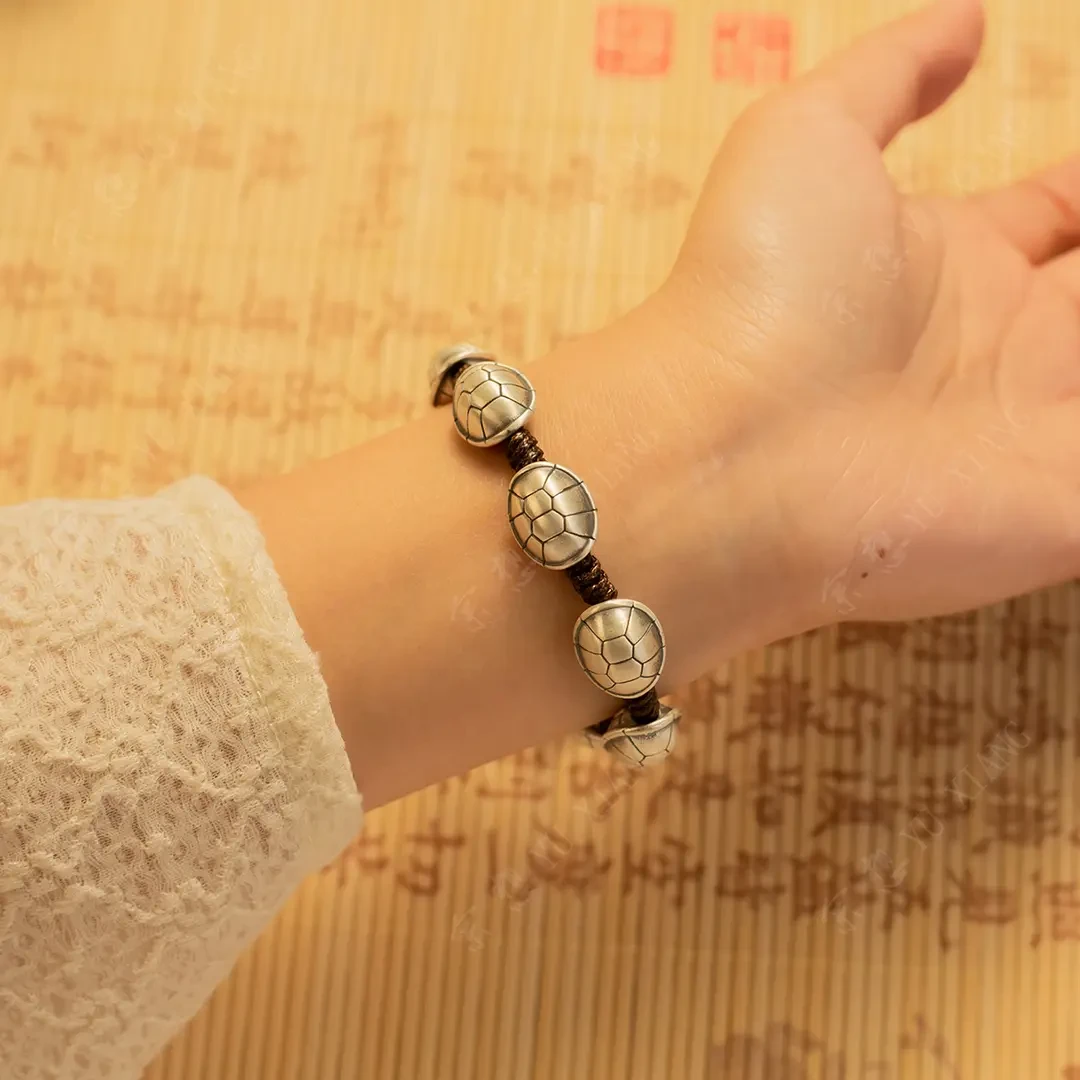 足银手链 足银手链 时尚复古编织富甲天下福牌足银手链小众简约个