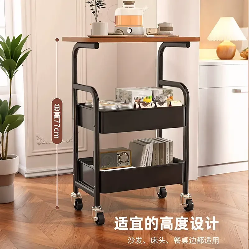 新中式古风茶几客厅沙发创意小推车收纳移动茶桌家用卧室置物架
