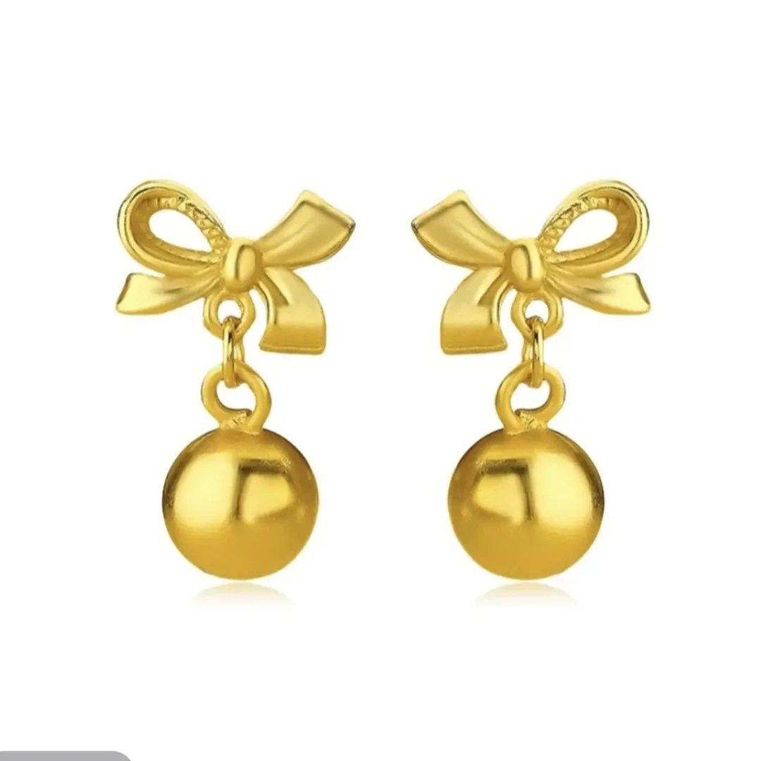 铜合金耳饰  精致金色【蝴蝶结球球耳钉款】时尚气质百搭女款