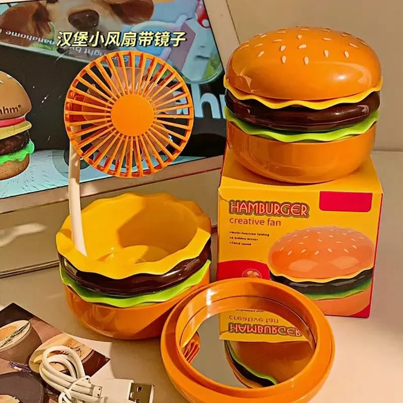 汉堡多功能手持风扇办公桌面便携学生宿舍usb充电小风扇静音K547