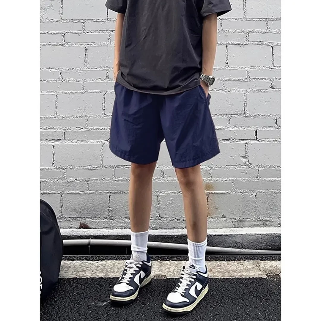 藏青色美式速干运动短裤男夏季薄款大码休闲宽松沙滩裤健身四分裤